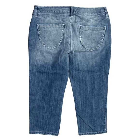 INC Denim Capri Jeans Rhinestone Bling Size 10P Petite Faded Stretch - Picture 2 of 10